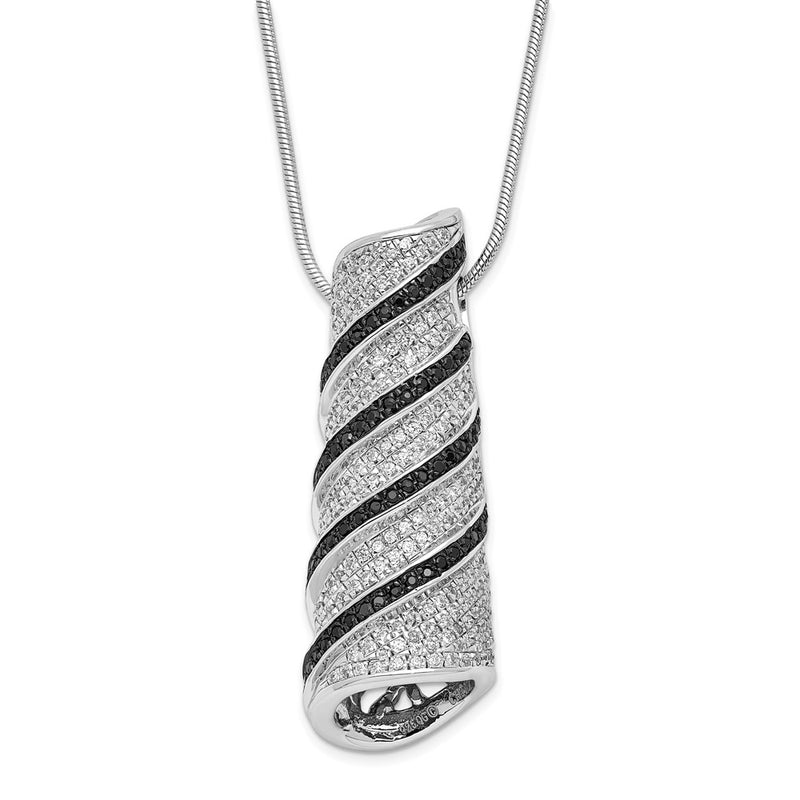 Sterling Silver Black & Clear Cz Brilliant Embers Fancy Swirl Necklace