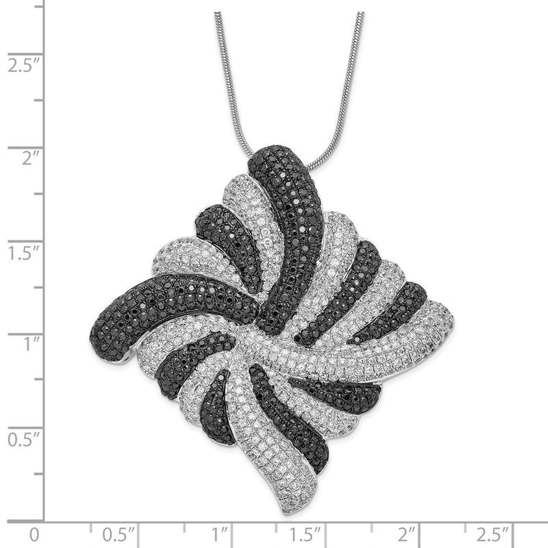 Sterling Silver Black & Clear Cz Brilliant Embers Fancy Necklace