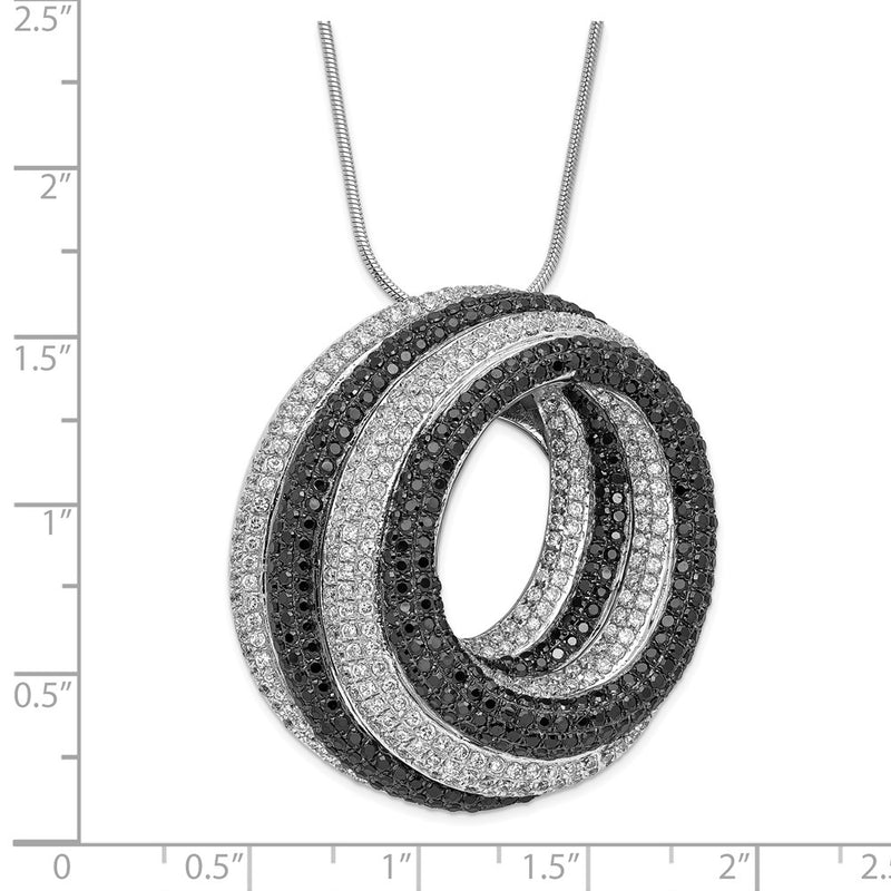 Sterling Silver Black & Clear Cz Brilliant Embers Circles Necklace