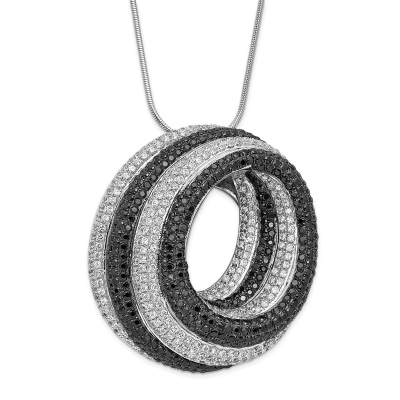 Sterling Silver Black & Clear Cz Brilliant Embers Circles Necklace