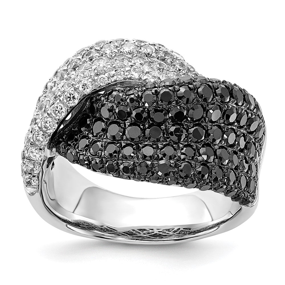 Sterling Silver Black & Clear Cz Ring