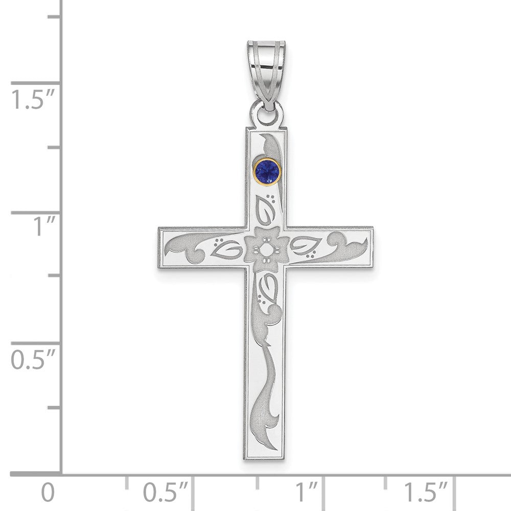 Sterling Silver Rh-plt/14K Bezel Crystal Family Cross Pendant