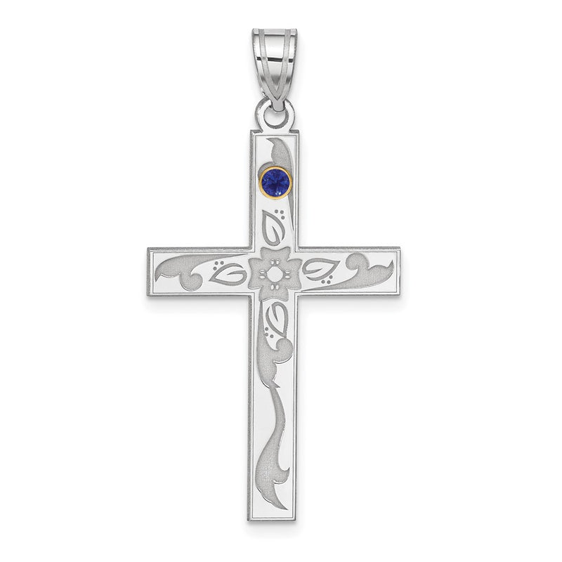 Sterling Silver Rh-plt/14K Bezel Crystal Family Cross Pendant