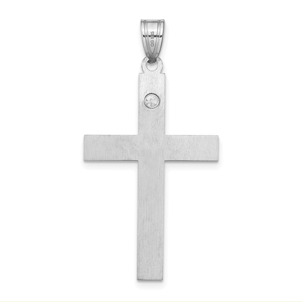 Sterling Silver Rh-Plt Crystal Family Cross Pendant