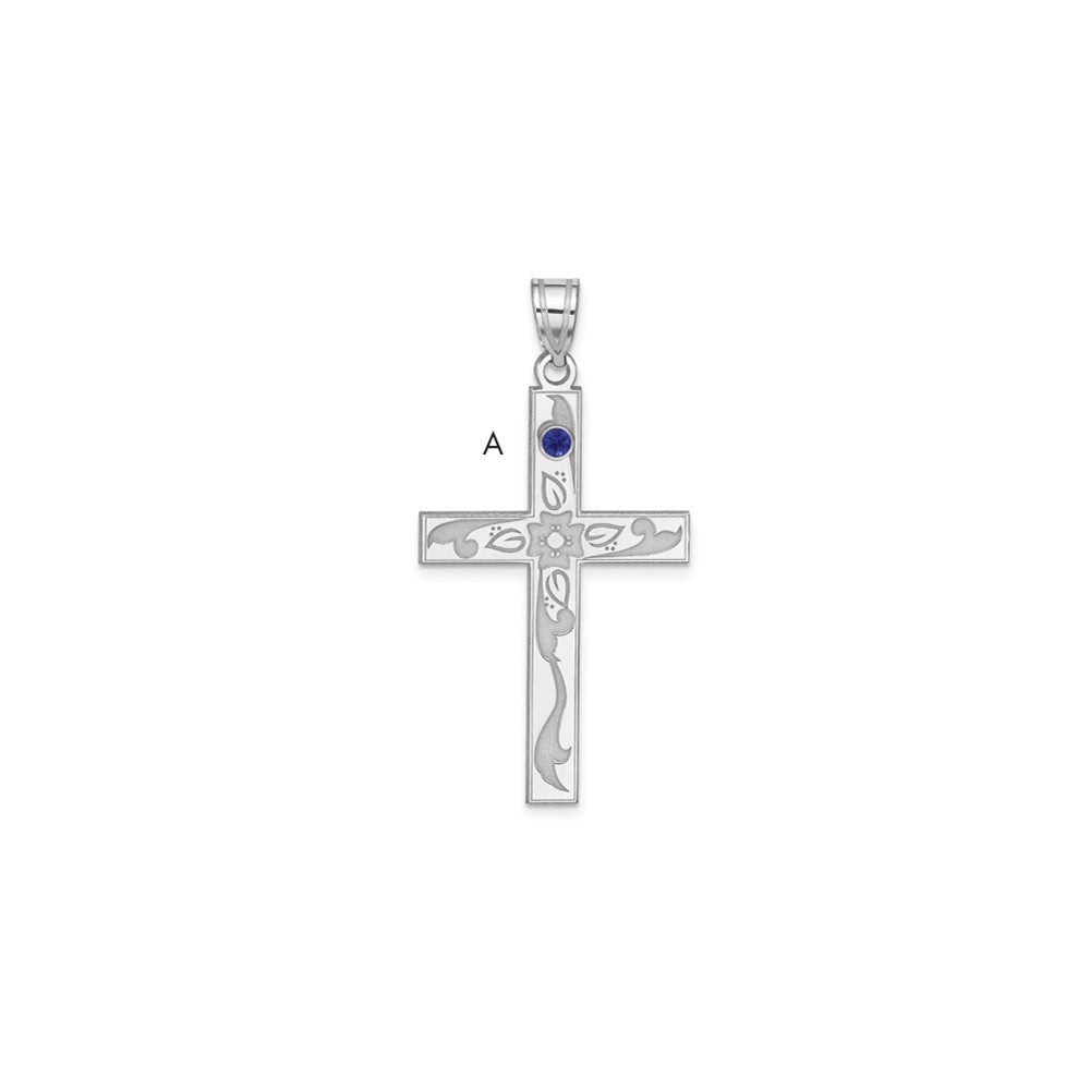 Sterling Silver Rh-Plt Crystal Family Cross Pendant