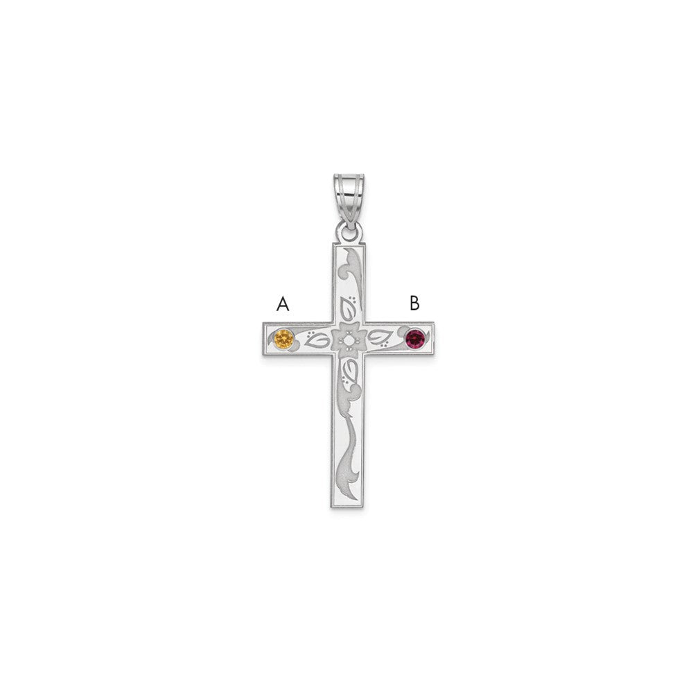 Sterling Silver Rh-Plt Crystal Family Cross Pendant