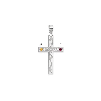 Sterling Silver Rh-Plt Crystal Family Cross Pendant
