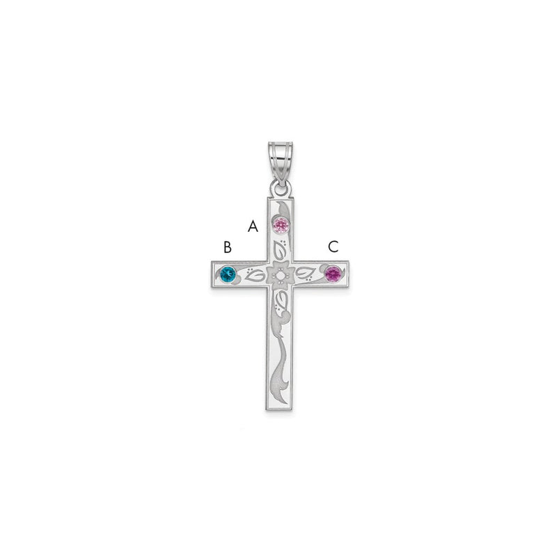 Sterling Silver Rh-Plt Crystal Family Cross Pendant