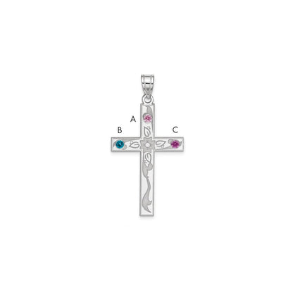 Sterling Silver Rh-Plt Crystal Family Cross Pendant