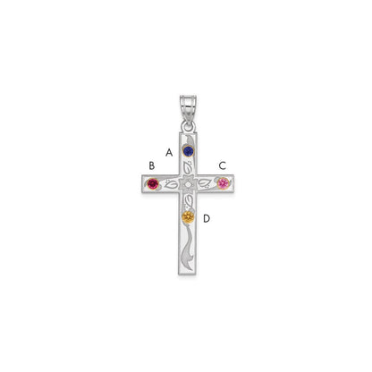 Sterling Silver Rh-plt/14K Bezel Crystal Family Cross Pendant