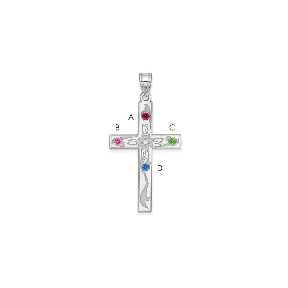Sterling Silver Rh-Plt Crystal Family Cross Pendant