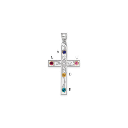Sterling Silver Rh-plt/14K Bezel Crystal Family Cross Pendant