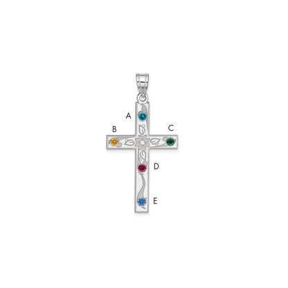 Sterling Silver Rh-Plt Crystal Family Cross Pendant