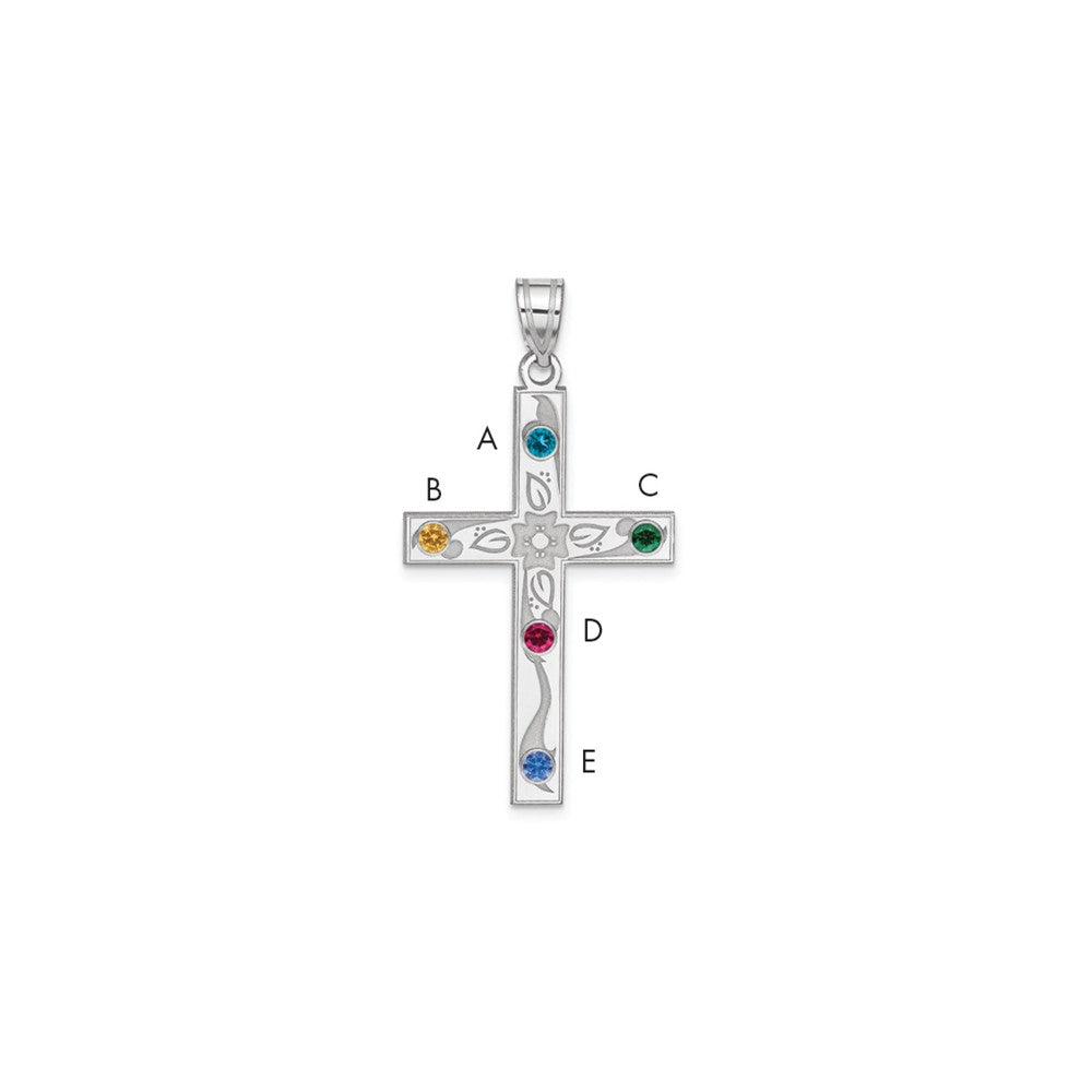 Sterling Silver Rh-Plt Crystal Family Cross Pendant