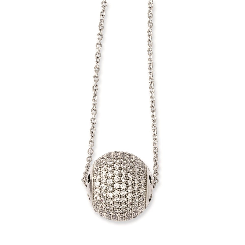Sterling Silver & Cz Bead Brilliant Embers W/ 2In Ext Necklace