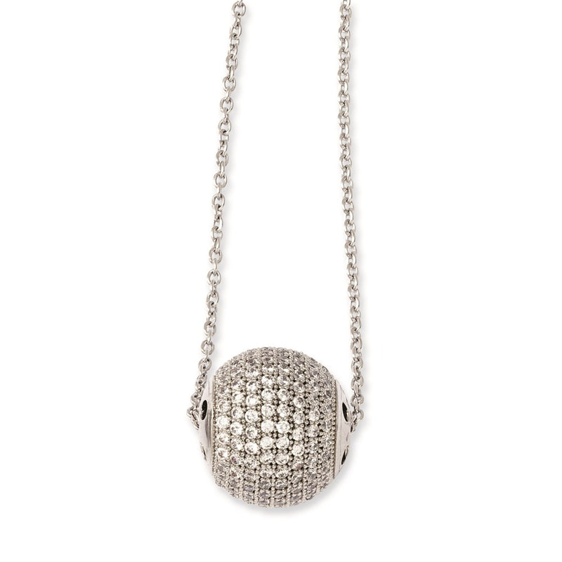 Sterling Silver & Cz Bead Brilliant Embers W/ 2In Ext Necklace