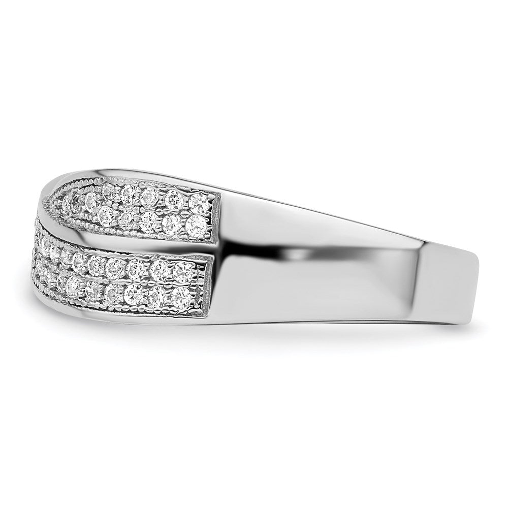 Sterling Silver Brilliant Embers Rhodium-Plated 72 Stone Criss Cross Micro Pav Cz Ring