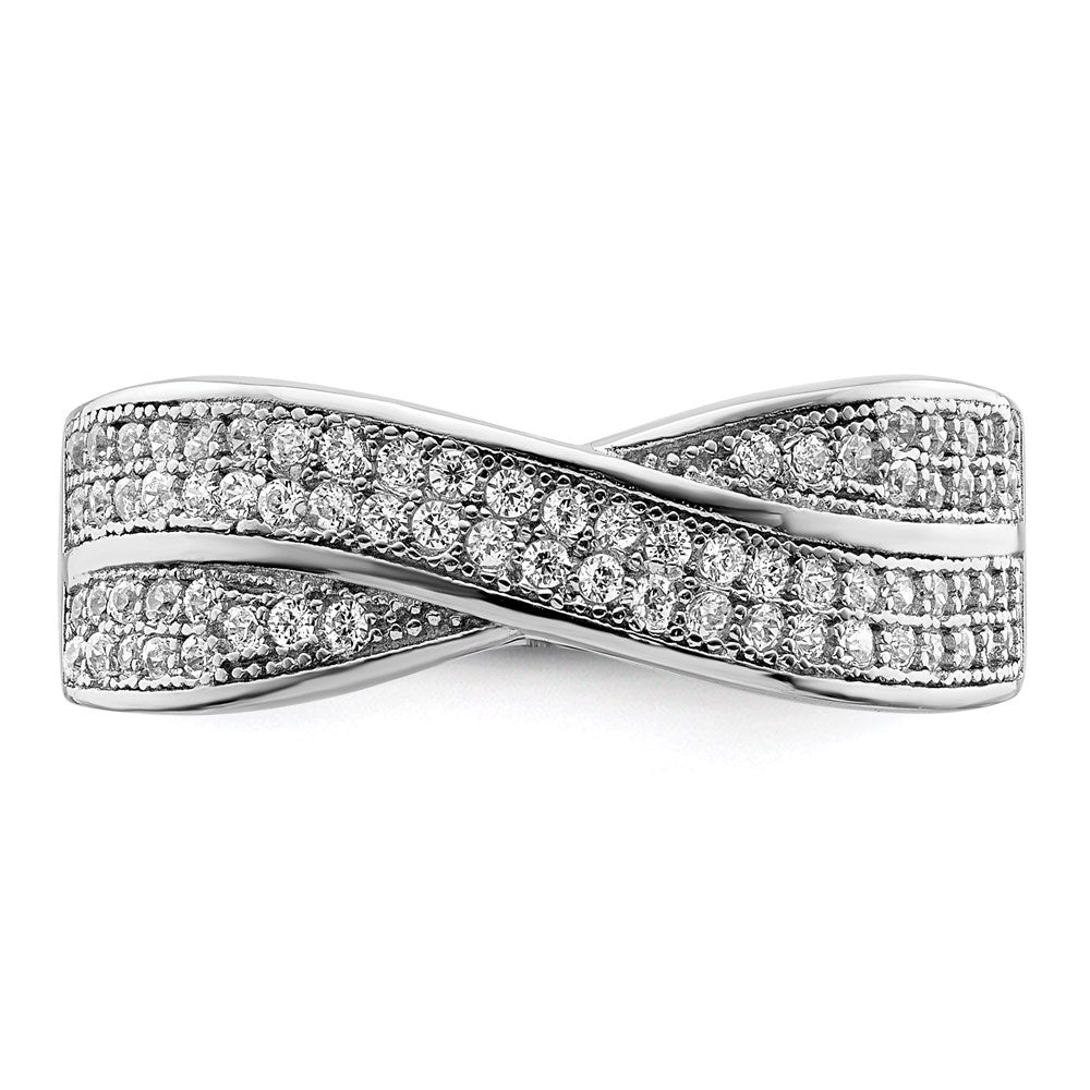 Sterling Silver Brilliant Embers Rhodium-Plated 72 Stone Criss Cross Micro Pav Cz Ring