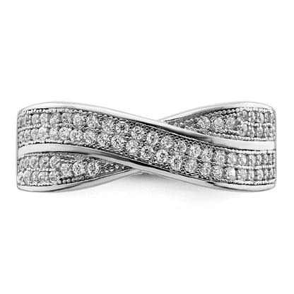 Sterling Silver Brilliant Embers Rhodium-Plated 72 Stone Criss Cross Micro Pav Cz Ring