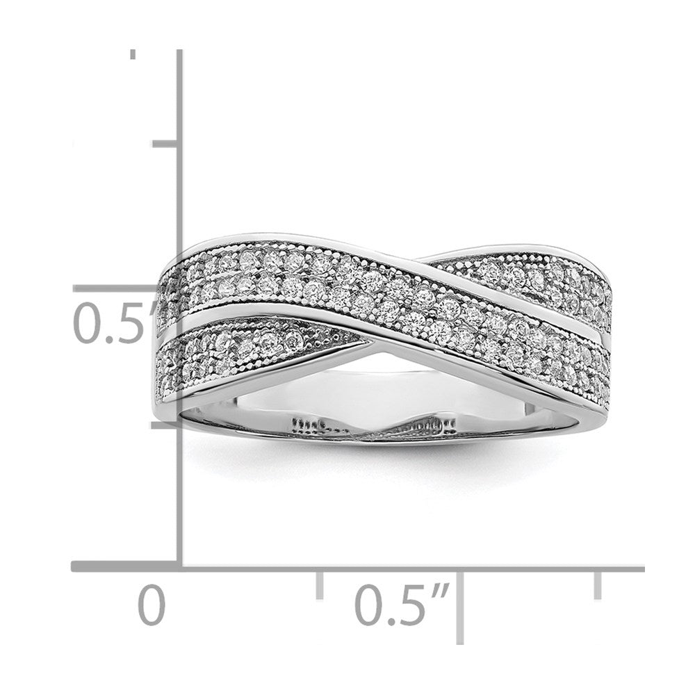 Sterling Silver Brilliant Embers Rhodium-Plated 72 Stone Criss Cross Micro Pav Cz Ring