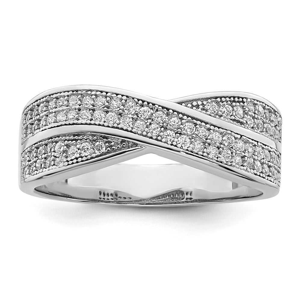 Sterling Silver Brilliant Embers Rhodium-Plated 72 Stone Criss Cross Micro Pav Cz Ring