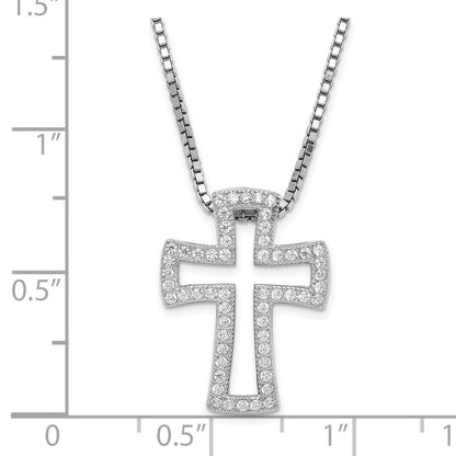Sterling Silver Rhod-Plated Cz Brilliant Embers Cross W/ 2In Ext Necklace