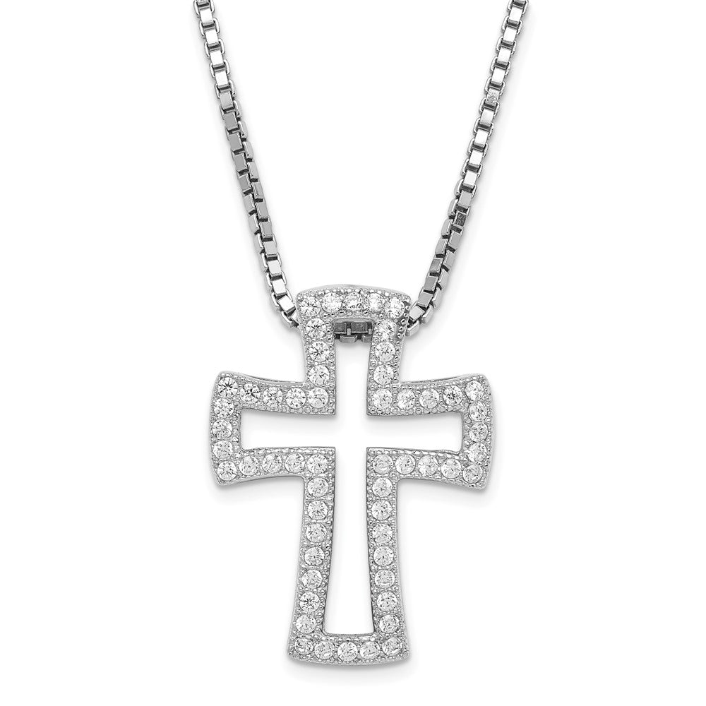 Sterling Silver Rhod-Plated Cz Brilliant Embers Cross W/ 2In Ext Necklace