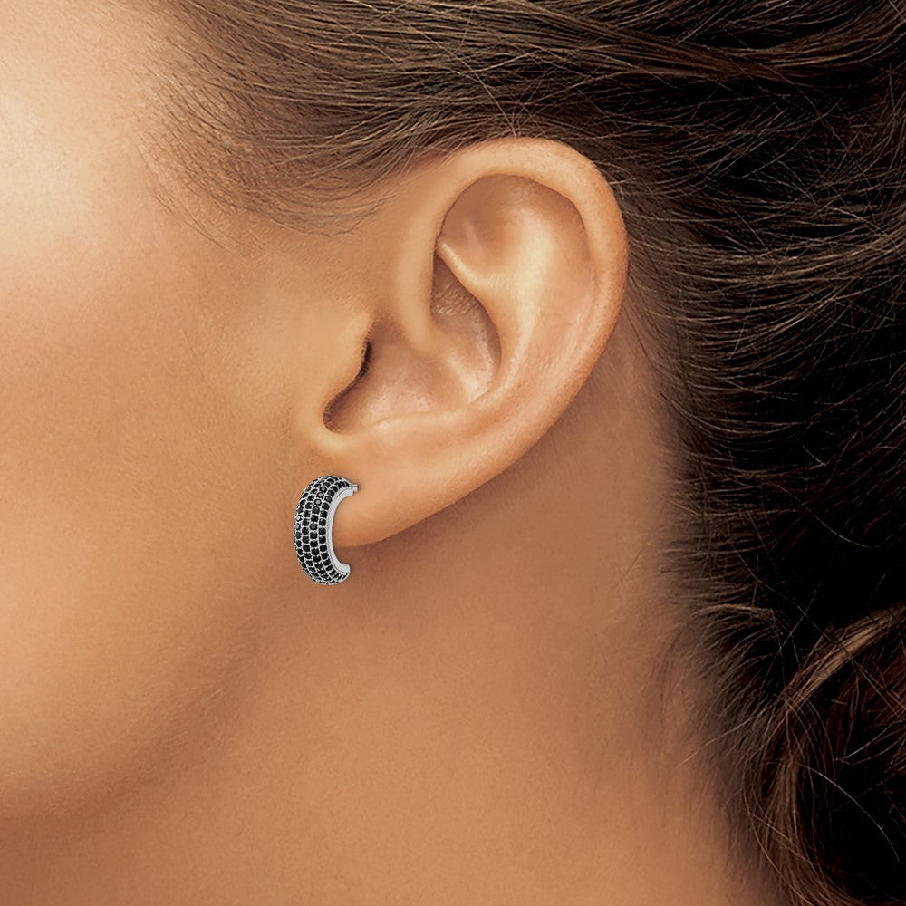 Sterling Silver Brilliant Embers Rhodium-Plated 198 Stone Black Micro Pav Cz J Hoop Post Earrings
