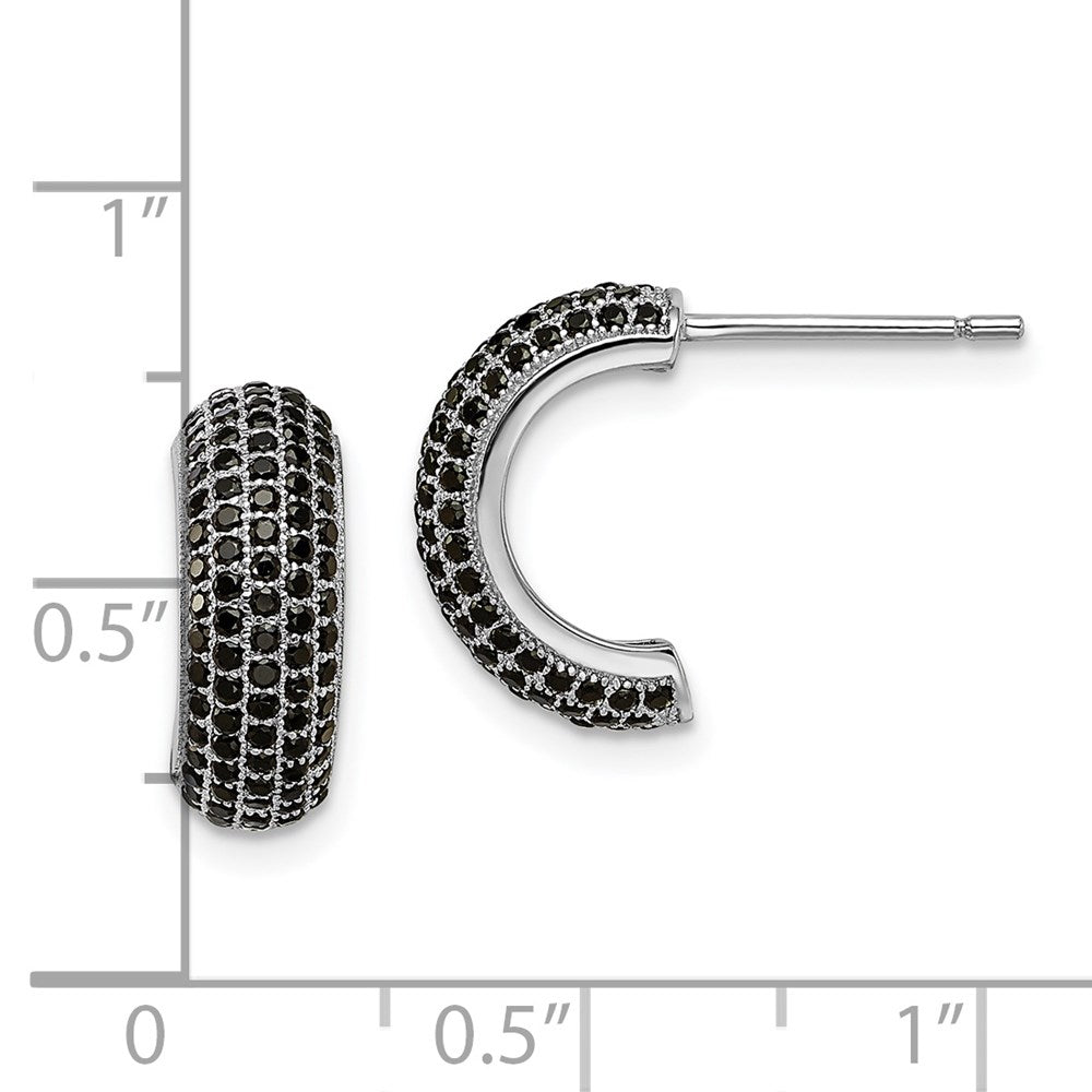 Sterling Silver Brilliant Embers Rhodium-Plated 198 Stone Black Micro Pav Cz J Hoop Post Earrings