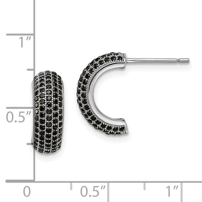 Sterling Silver Brilliant Embers Rhodium-Plated 198 Stone Black Micro Pav Cz J Hoop Post Earrings