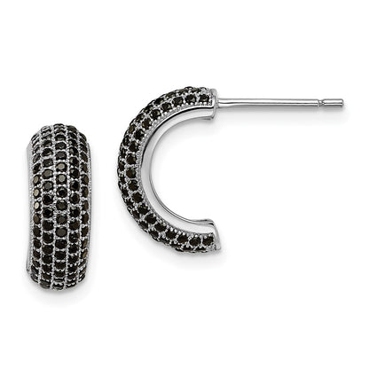 Sterling Silver Brilliant Embers Rhodium-Plated 198 Stone Black Micro Pav Cz J Hoop Post Earrings