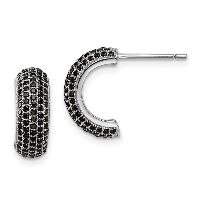 Sterling Silver Brilliant Embers Rhodium-Plated 198 Stone Black Micro Pav Cz J Hoop Post Earrings