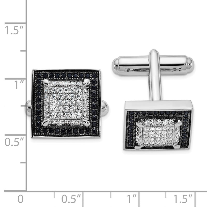 Sterling Silver Brilliant Embers Rhodium-Plated 162 Stone Micro Pav Black And White Cz Cuff Links
