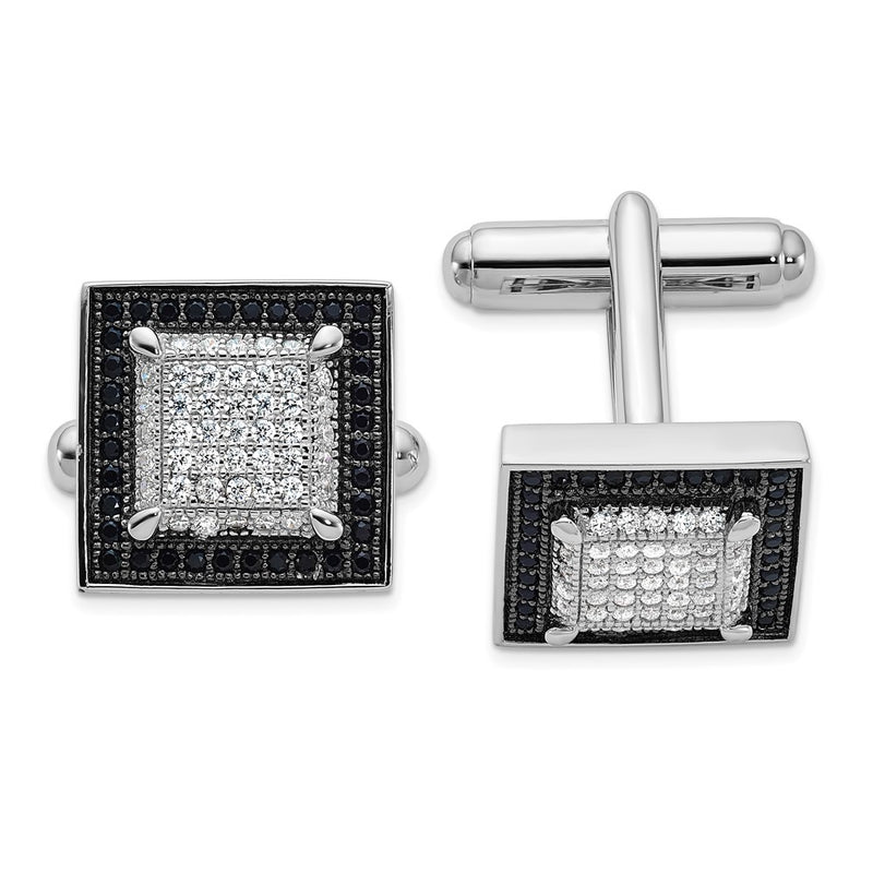 Sterling Silver Brilliant Embers Rhodium-Plated 162 Stone Micro Pav Black And White Cz Cuff Links