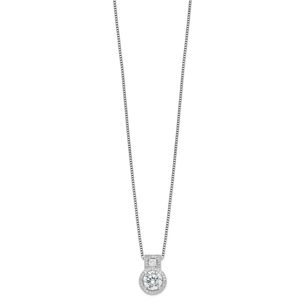 Sterling Silver Brilliant Embers Rhodium-Plated 39 Stone 18 Inch Micro Pav Halo Cz Necklace With 2 Extender