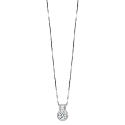 Sterling Silver Brilliant Embers Rhodium-Plated 39 Stone 18 Inch Micro Pav Halo Cz Necklace With 2 Extender