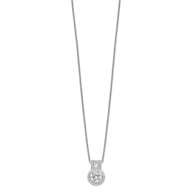 Sterling Silver Brilliant Embers Rhodium-Plated 39 Stone 18 Inch Micro Pav Halo Cz Necklace With 2 Extender