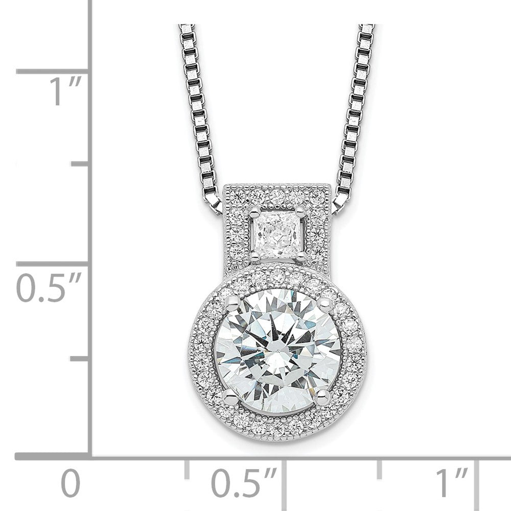 Sterling Silver Brilliant Embers Rhodium-Plated 39 Stone 18 Inch Micro Pav Halo Cz Necklace With 2 Extender