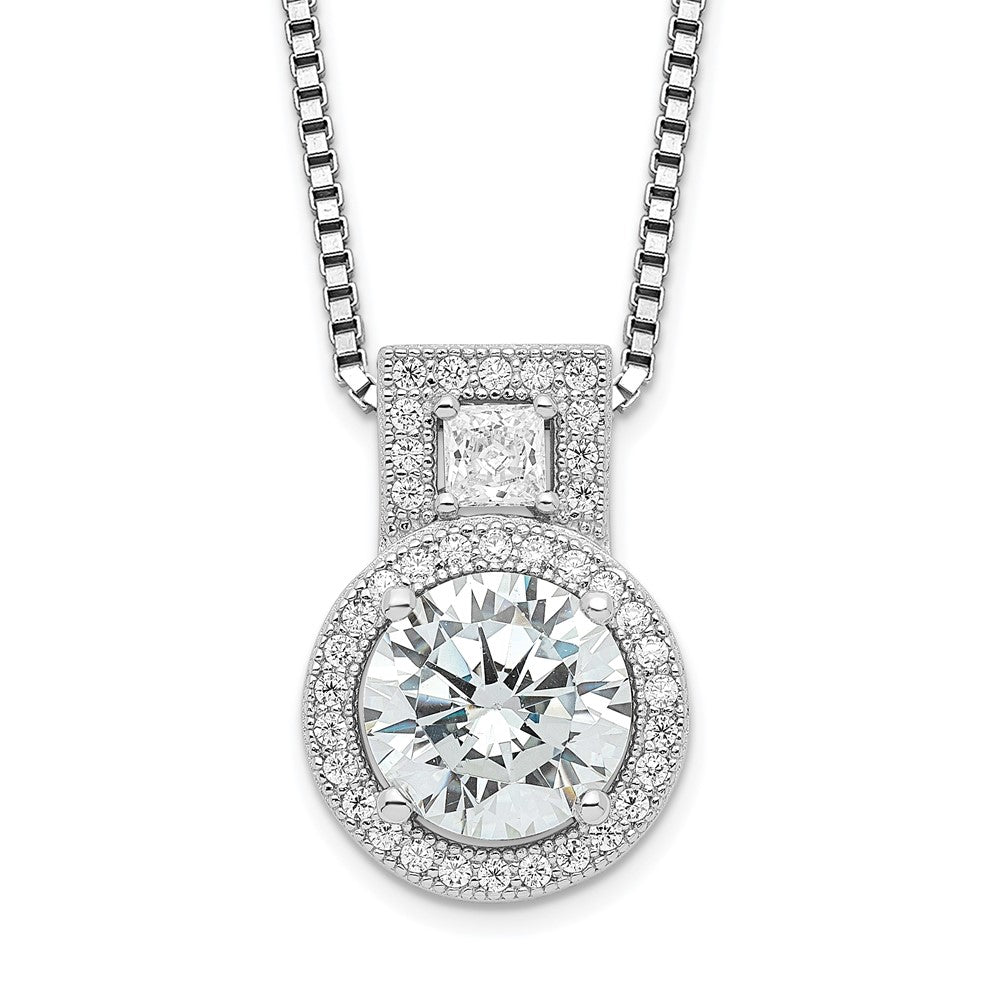 Sterling Silver Brilliant Embers Rhodium-Plated 39 Stone 18 Inch Micro Pav Halo Cz Necklace With 2 Extender
