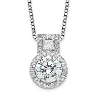 Sterling Silver Brilliant Embers Rhodium-Plated 39 Stone 18 Inch Micro Pav Halo Cz Necklace With 2 Extender