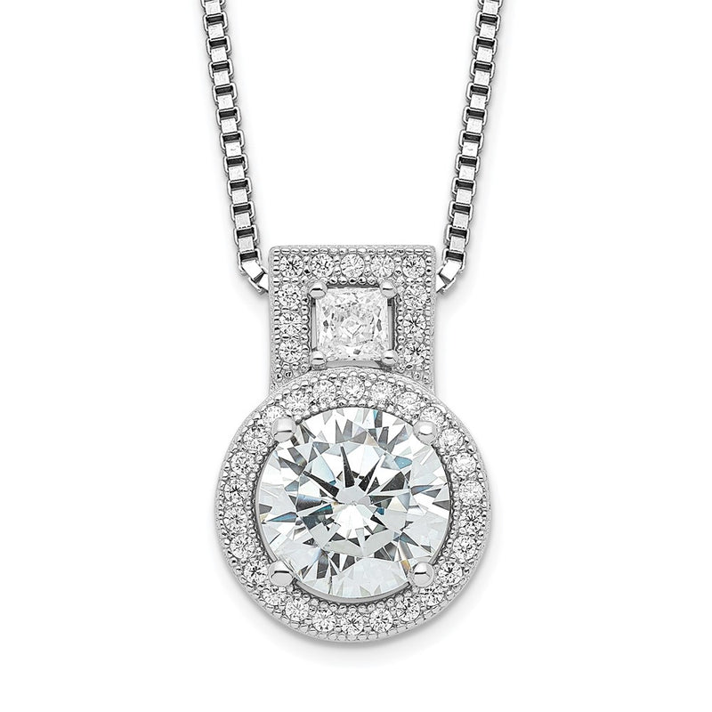 Sterling Silver Brilliant Embers Rhodium-Plated 39 Stone 18 Inch Micro Pav Halo Cz Necklace With 2 Extender