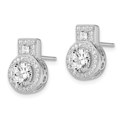 Sterling Silver Brilliant Embers Rhodium-Plated 62 Stone Micro Pav Halo Cz Earrings