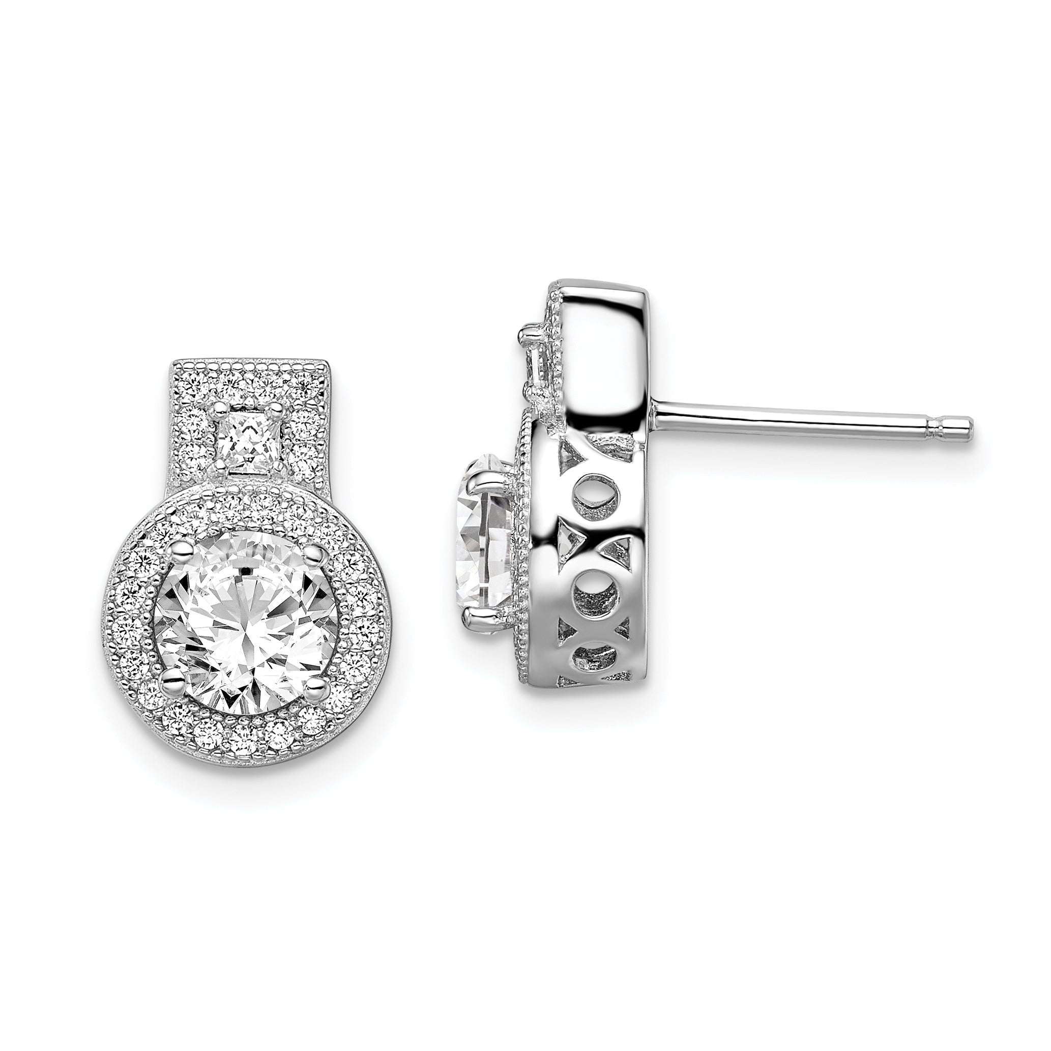 Sterling Silver Brilliant Embers Rhodium-Plated 62 Stone Micro Pav Halo Cz Earrings