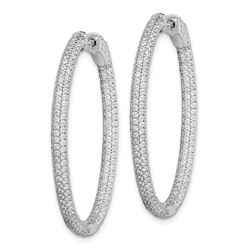Sterling Silver Shimmer Rhodium-Plated 400 Stone Pav 1.1mm Cz In And Out Oval Hinged Hoop Earrings