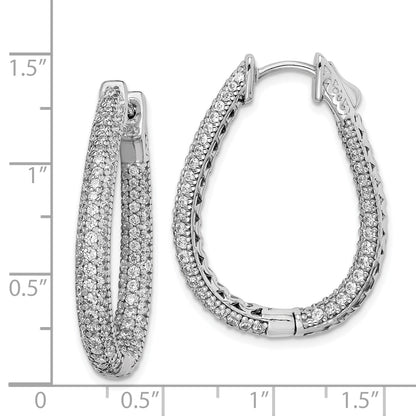 Sterling Silver Shimmer Rhodium-Plated 242 Stone Pav 1.2mm-1.5mm Cz In And Out Teardrop Hinged Hoop Earrings