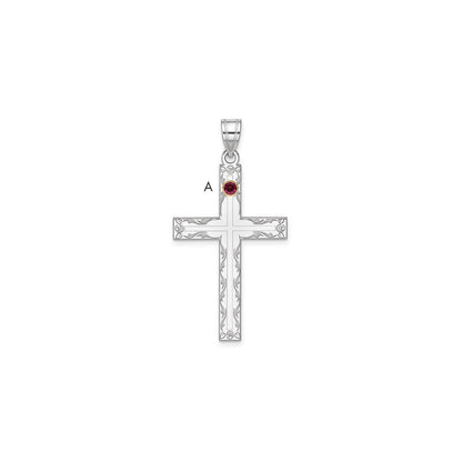Sterling Silver Rh-plt/14K Bezel Crystal Family Cross Pendant