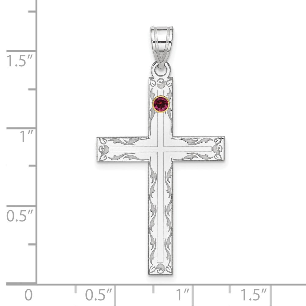 Sterling Silver Rh-plt/14K Bezel Crystal Family Cross Pendant