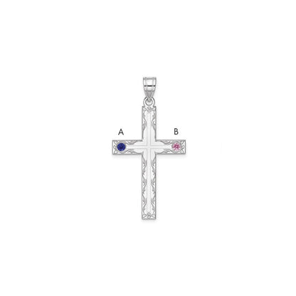 Sterling Silver Rh-Plt Crystal Family Cross Pendant