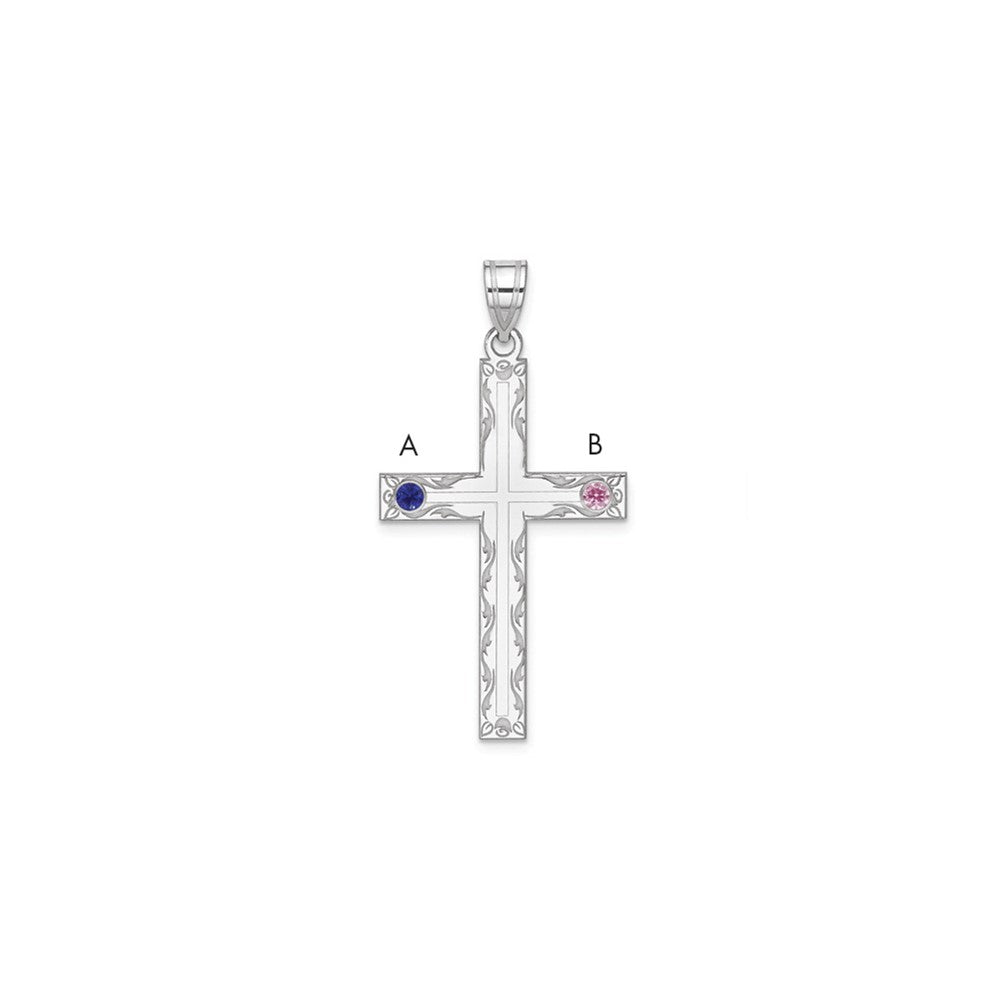 Sterling Silver Rh-Plt Crystal Family Cross Pendant