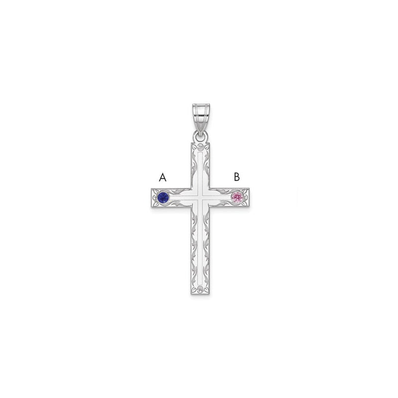Sterling Silver Rh-Plt Crystal Family Cross Pendant